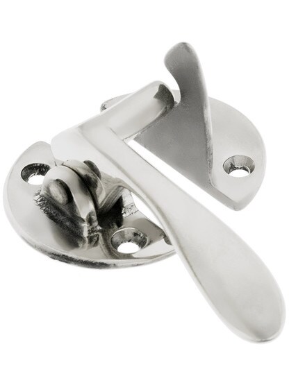 Solid Brass Left-Hand Flush Hoosier Cabinet Latch in Polished Nickel.